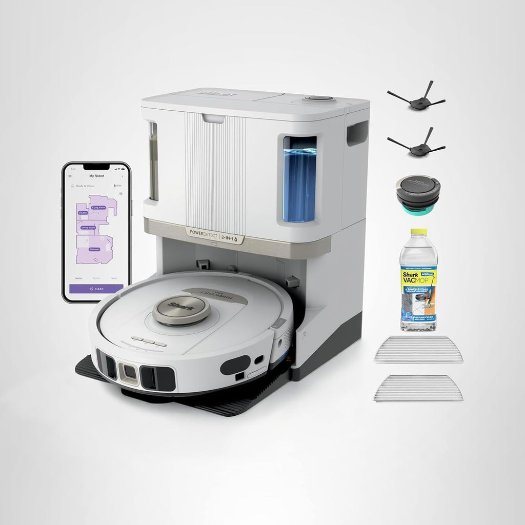 Shark Robot Vacuum and Mop, Self-Empty, Self-Refill & Self-Clean, Robot Vacuum and Mop with Bagless, 60-Day-Capacity HEPA Self-Empty Base, 30-Day-Capacity Refill Tank, White