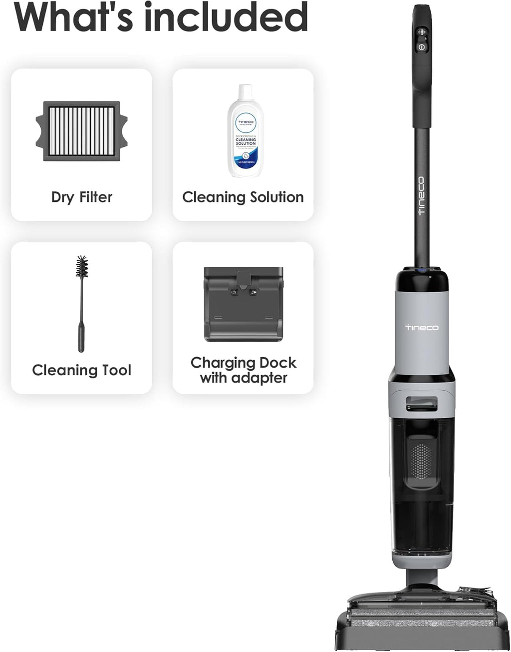 Tineco Floor ONE i5 Stretch Wet Dry Vacuum Cleaner, Vacuum & Mop in One Step, 20kpa Powerful Suction, 180° Lay-Flat Design, Anti-Tangle Design, Dual-Sided Edge Cleaning, Up to 30* Minutes Runtime