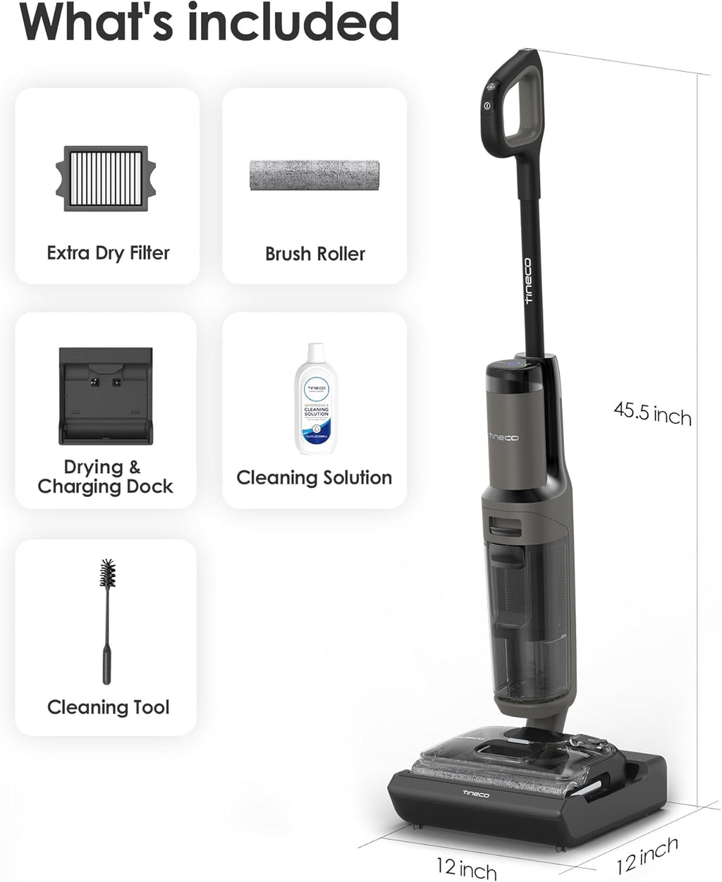 Tineco Floor ONE i6 Stretch Wet Dry Vacuum Cleaner, Vacuum & Mop All in One, 20kpa Powerful Suction, Up to 40 Minutes Runtime, 180° Lay-Flat, Anti-Tangle Design, Full-Path Self-Cleaning&185℉ Flashdry