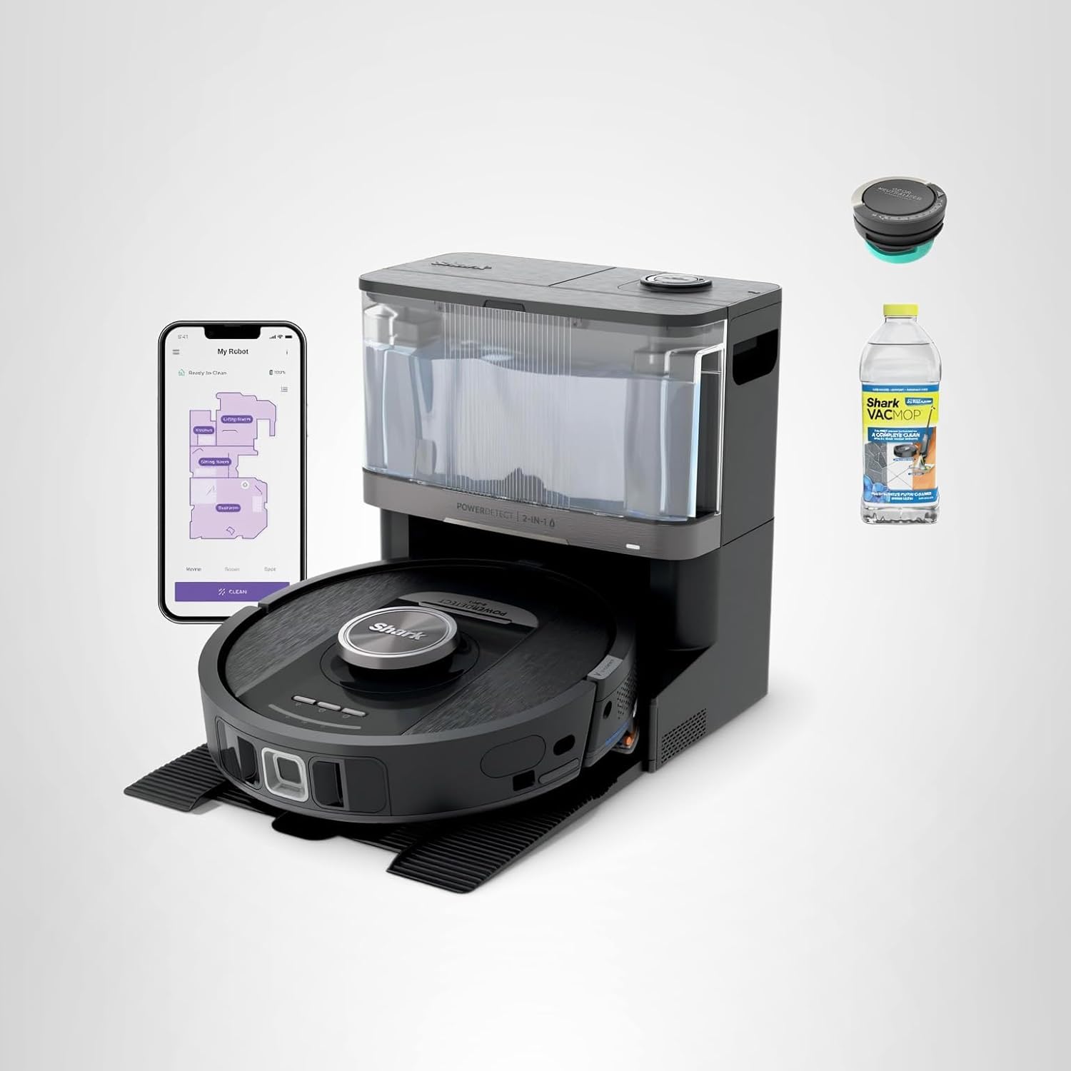 Shark Robot Vacuum and Mop, Self-Empty, Self-Refill & Self-Clean, Robot Vacuum and Mop with Bagless, 60-Day-Capacity HEPA Self-Empty Base, 30-Day-Capacity Refill Tank, White