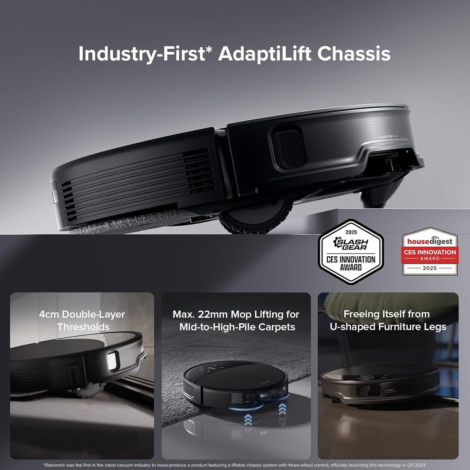 roborock Saros 10R Robot Vacuum and Mop, 22,000 Pa Suction, Zero-Tangling, 3.14’’ Ultra Slim, FlexiArm Riser Technology for Carpet & Floor, Corner & Edge Cleaning, Self-Emptying, Hot Air Drying, Black