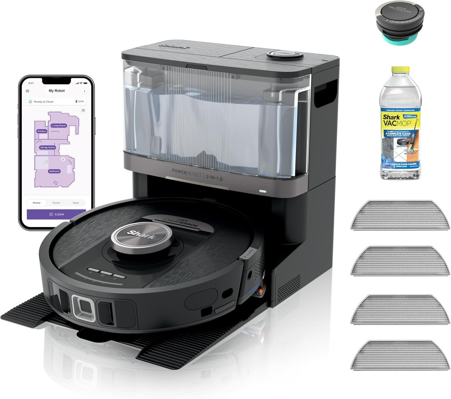 Shark Robot Vacuum and Mop, Self-Empty, Self-Refill & Self-Clean, Robot Vacuum and Mop with Bagless, 60-Day-Capacity HEPA Self-Empty Base, 30-Day-Capacity Refill Tank, White