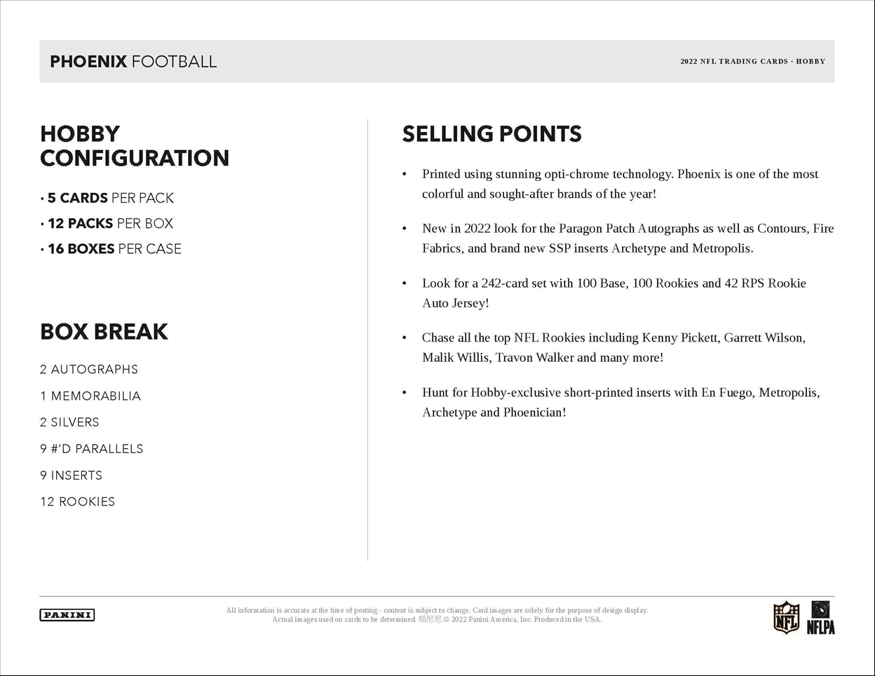 2022 Panini Phoenix Football Hobby Box
