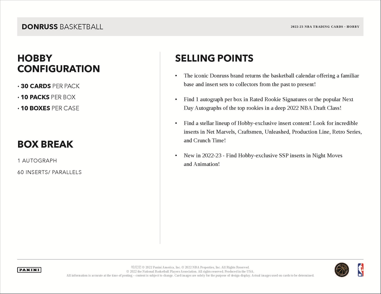 2022-23 Panini Donruss Basketball Hobby 10 Box Case