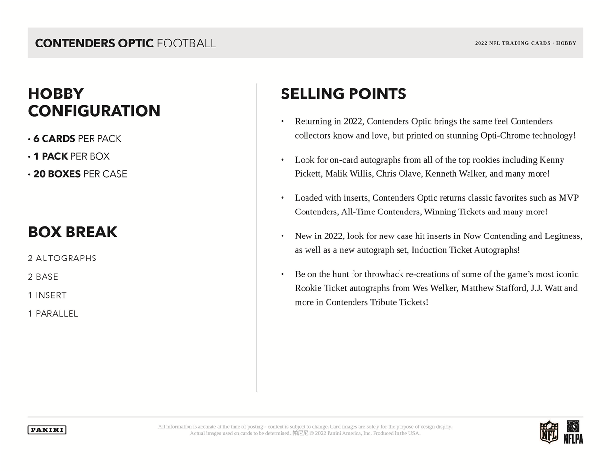 2022 Panini Contenders Optic Football Hobby Box